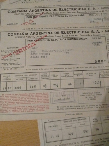 Lote 8 Antiguas Facturas Compañía Argentina Electricidad