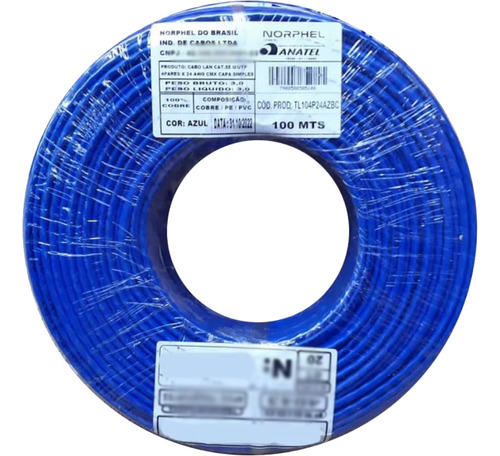 Cabo Rede 4 Pares E Cftv Cat5e Rj45 Azul Rolo 50m Internet