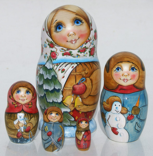 Navidad Las Munecas Rusas Pintadas A Mano Altura 15cm