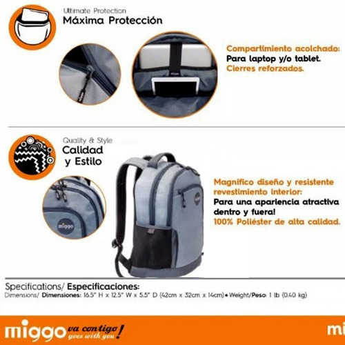Imagen 9 de 9 de Morral Bolso Para Laptop Portatil 15 Tablet Maletin Escolar