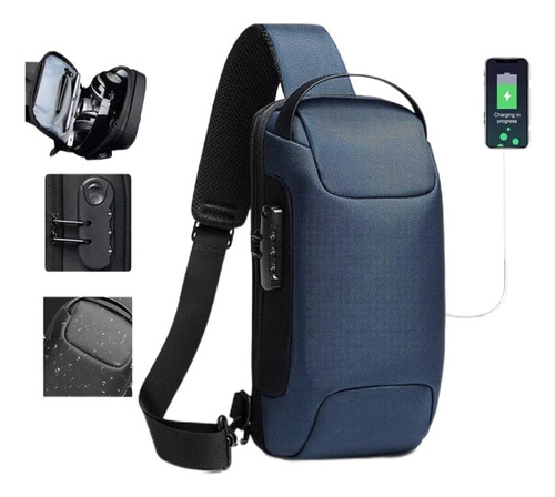 Mochila Crossbody Multifuncional Para Hombres Con Toma Usb