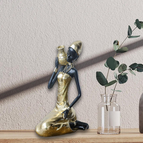 Elegante Escultura De Dama Africana Para 21,5x12x12cm
