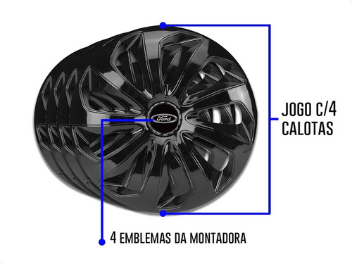 Imagem 5 de 6 de Jogo 4 Calotas Velox Aro 14 Preta Ford Ka Escort Fiesta