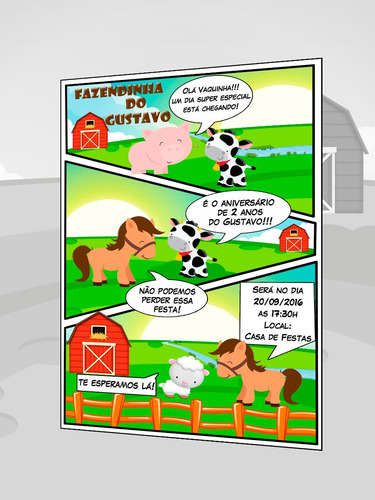Imagem 1 de 4 de Arte Convite Gibi Aniversário Infantil Fazendinha