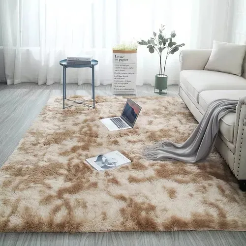 Alfombra Tapete Shaggy Peluda 150 X 200cm Pelo Alto Ancho 150 cm Color Beige Diseño de la tela Veteado Largo 200 cm