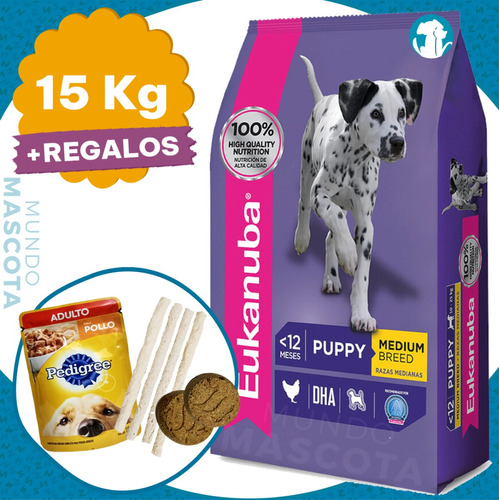 Comida Eukanuba Cachorro Raza Mediana 15 Kg + Regalo + Envío