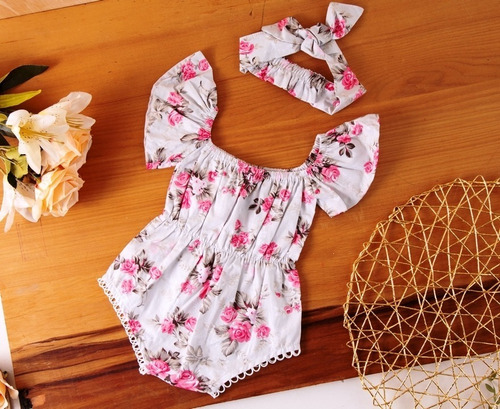Body Bebê De Menina Infantil Mesversário Floral 100% Algodão