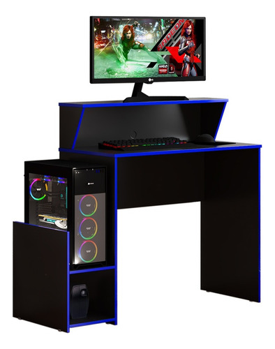 Mesa Escrivaninha Computador Pc Gamer Home Office Escritório Cor Azul