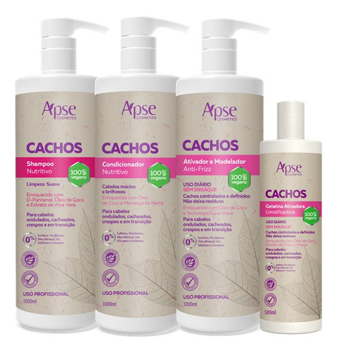 Kit Apse Cachos Shampoo, Condicionador, Gelatina E Ativador