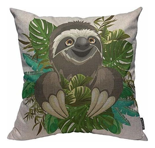 Mugod Sloth Throw Pillow Cover Sloth Cartoon On Tropica