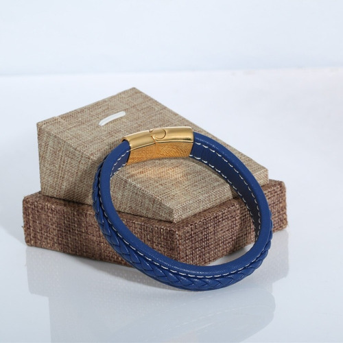 Pulseira Masculina Trançada Couro E Aço Inoxidável