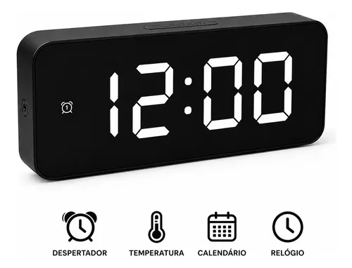 Relógio Digital Led C Despertador Data Alarme D Mesa Tempera Branco