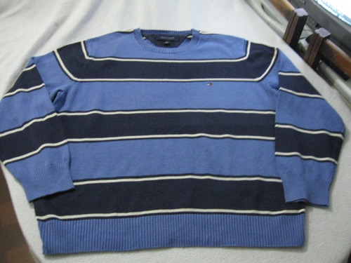 Sweater; Cuello Redondo Tommy Hilfiger Talla L Celeste Azul