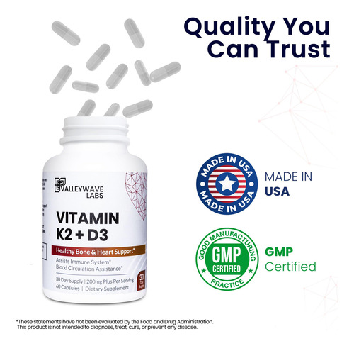 Valleywave Labs Vitamina D3 K2 5000 Iu 60 Cápsulas
