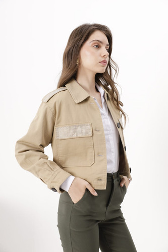 Campera Upminorista Gabardina Strass Mujer