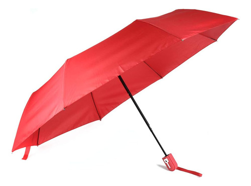 Paraguas Rojo Compacto, Abierto, Resistente Al Viento, Plega