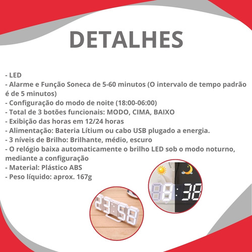 Relogio De Mesa E Parede Digital Led Com Data Alarme