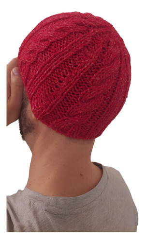 Gorro De Lana Tejido A Mano Artesanal Gr01 Único Adulto Rojo Melange