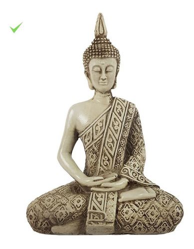 Buda Hindu Tailandês Tibetano Sidarta Em Resina Branco 20cm.