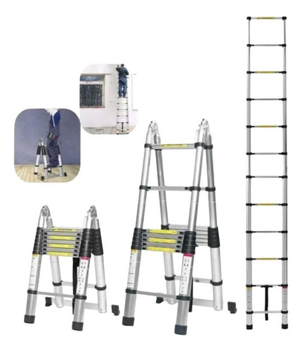 Escada Telescópica Multifuncional 16 Degraus 5m Alumínio