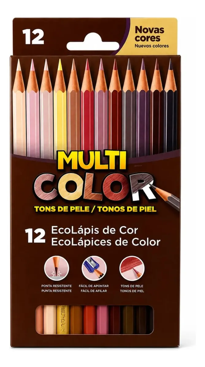 Lápis De Cor 12 Cores Tons De Pele Multicolor