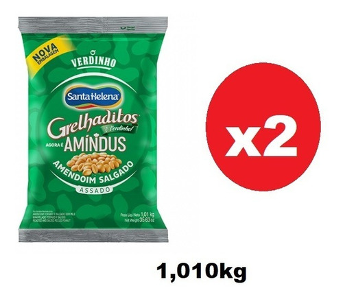 Kit 2 Pacotes Amendoim Salgado Grelhaditos S/pele 1,01kg