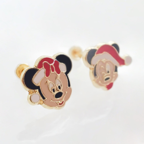 Amor Eterno - Broqueles / Mickey Minnie Navideño Oro 10k