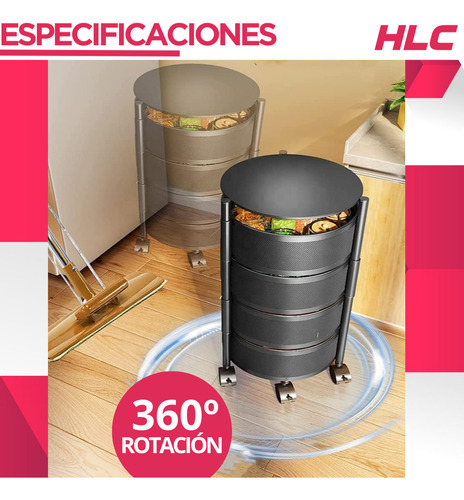 Carro Organizador De Cocina Metal Con 4 Estantes Redondo