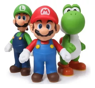 Kit 3 Bonecos Super Mario Luigi Yoshi Acabamento Perfeito