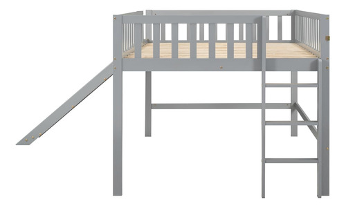 Cama Baja De Tamaño Matrimonial Con Escalera Y Tobogán Gris Low Loft Bed