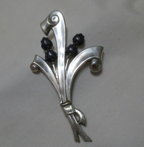 Prendedor Vintage Plata 925 Sterling Piedras Aventurina Azul