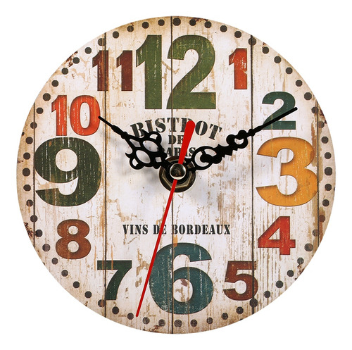 Reloj De Pared Vintage Analógico Madera Redondo