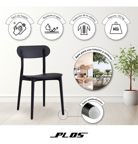 Silla Comedor Terraza Bar Cocina Aprilia Set X4 Plos Negro