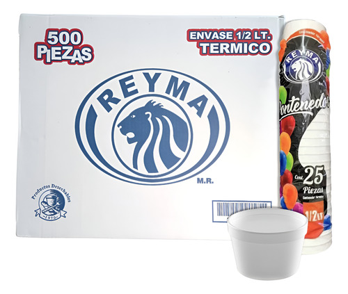 Vaso Térmico 1/2 Litro Reyma Desechable Caja 500 Piezas Color Blanco