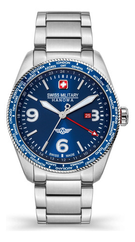 Reloj Swiss Military Smwgh2100905 Para Hombre Cristal Zafiro Color de la malla Plateado Color del bisel Azul Color del fondo Azul