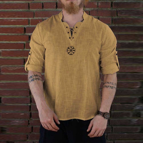 Camisa De Lino Medieval Para Hombre, Playera Nórdica Para C