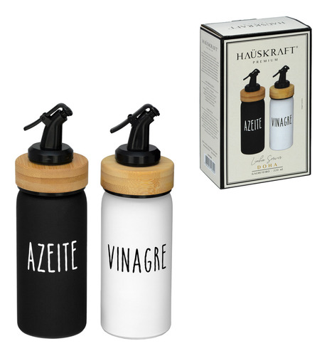 Galheteiro Vidro Doha Tampa De Bambu 220ml 2 Peças Haüskraft