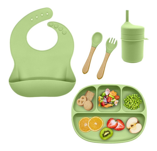 Set Vaso Entrenador Bebe Plato Babero Para Bebe Cubierto 5pz