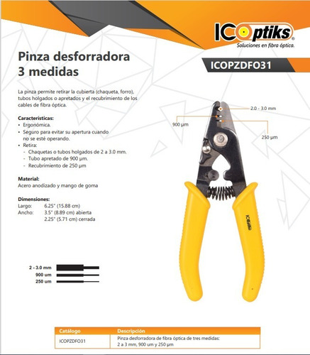 Imagen 2 de 3 de Pinza Peladora Desforradora Para Fibra Óptica 3 Medidas