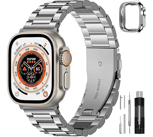 Malla Y Funda P/ Apple Watch 49mm S-8/7/6/5/4/3/2/1 Plata