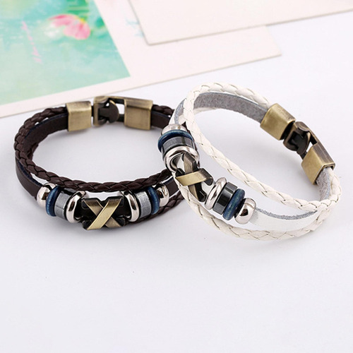 2 Paquete De 2 A 4 Pulseras De Cuero Trenzado A La 2 Piezas