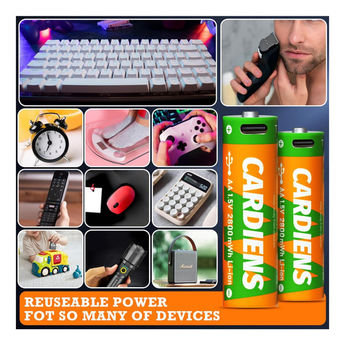 Cardiens Baterías Aa Recargables Por Usb, Baterías Aa De De