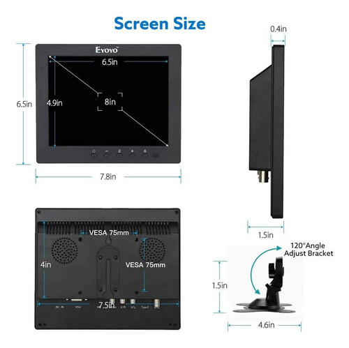 Monitores De Pantalla Lcd De Hdmi De 8 Pulgadas De 8 Mini 4: