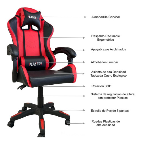 Silla De Escritorio Gamer Pro Players Ergonomico Regulable