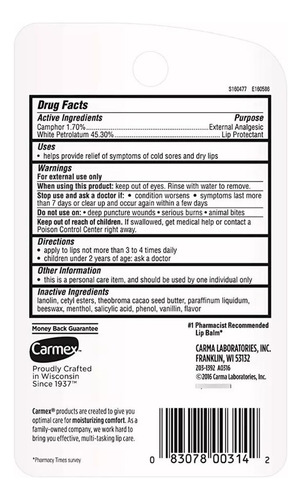 Carmex Bálsamo Labial Original 100% Sabor Cherry / Cereza 1u