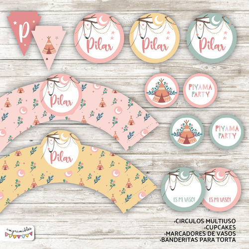 Kit Imprimible Piyama Party Carpas Tipi