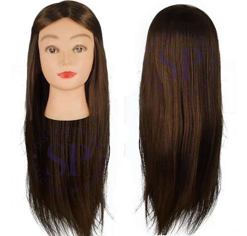 Cabeza Práctica Pelo Natural 70% Peluquería 55cm Super Larga