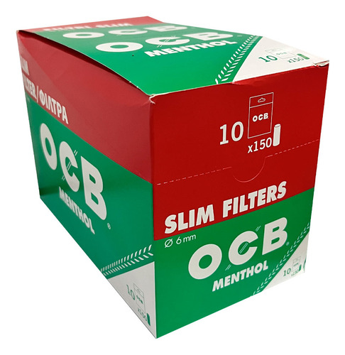 Filtro Ocb Menthol Slim 6mm Display Com 10 Pacotes