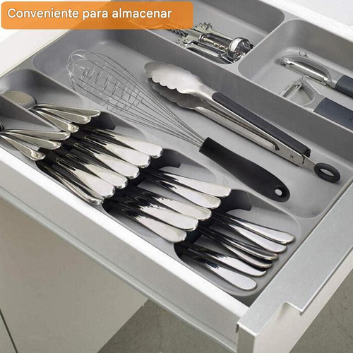 Cubiertero Organizador Extensible Cocina Cajón Práctico Gris