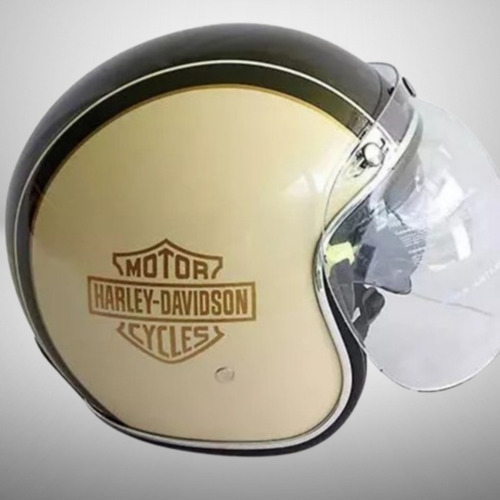 Capacete Aberto Harley Davidson Old School Forro Especial Preto/bege Personalizado P M G